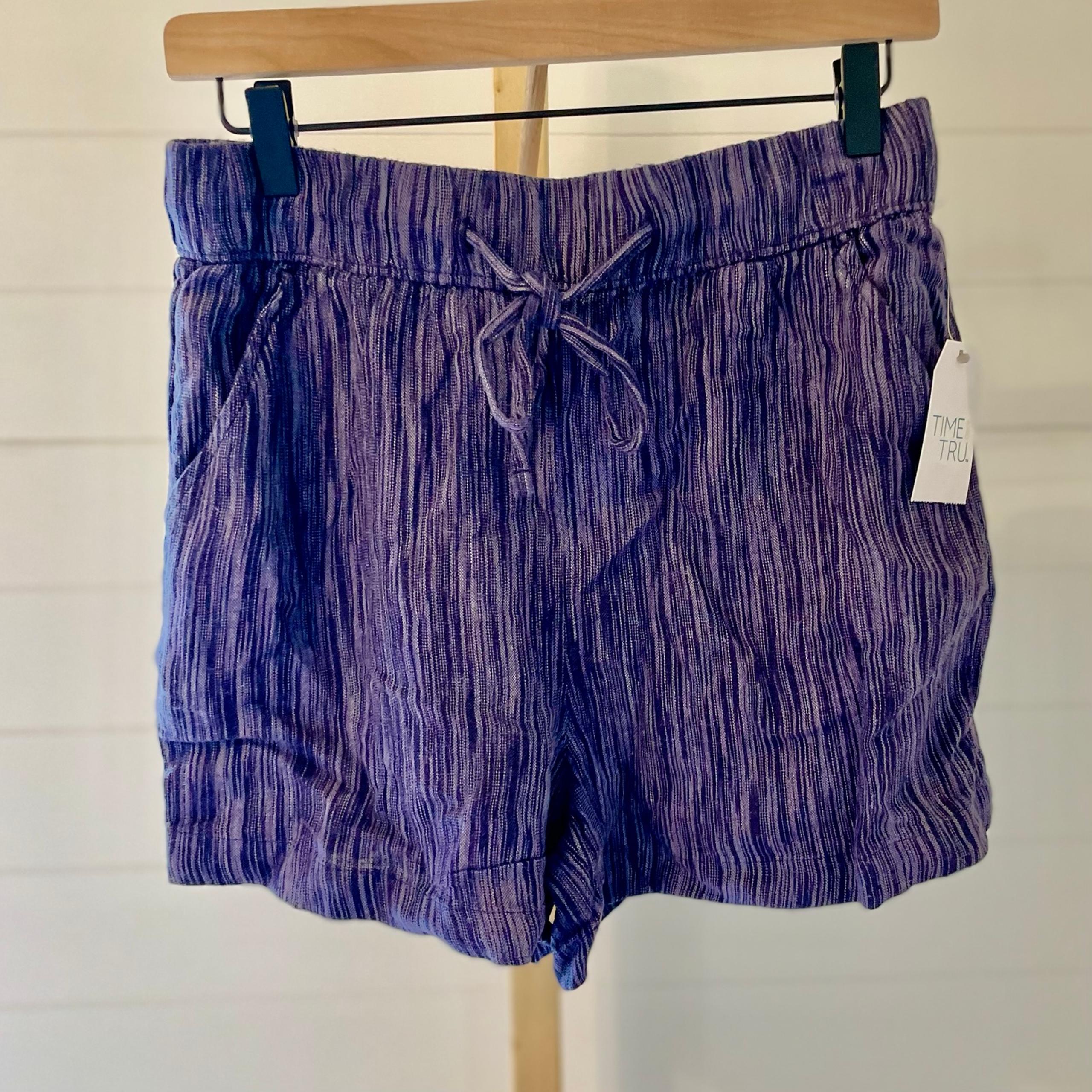 Time and Tru Women's Linen Blend Pull On Shorts, 3.5 Inseam Blue Size S NWT