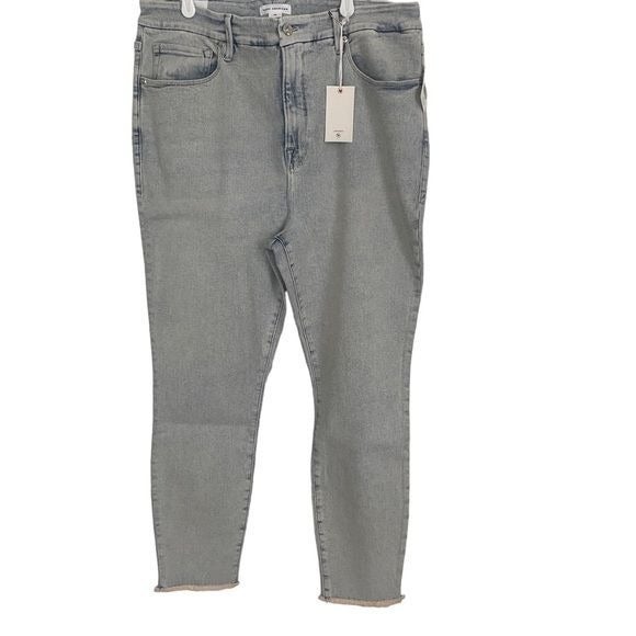 Good American Good Legs Crop Long Fray Hem Jeans Sz 18
