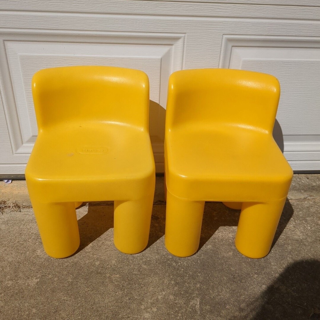 TWO Vintage Little Tikes Toddler CHILD SIZE Yellow Chunky Chair Sturdy Plastic