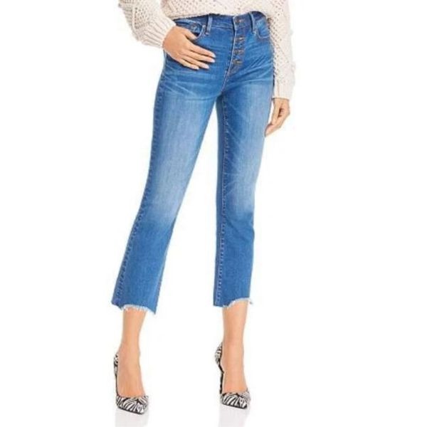 Aqua Button Front Stretch Denim Jeans Cropped Straight Size 24 EUC