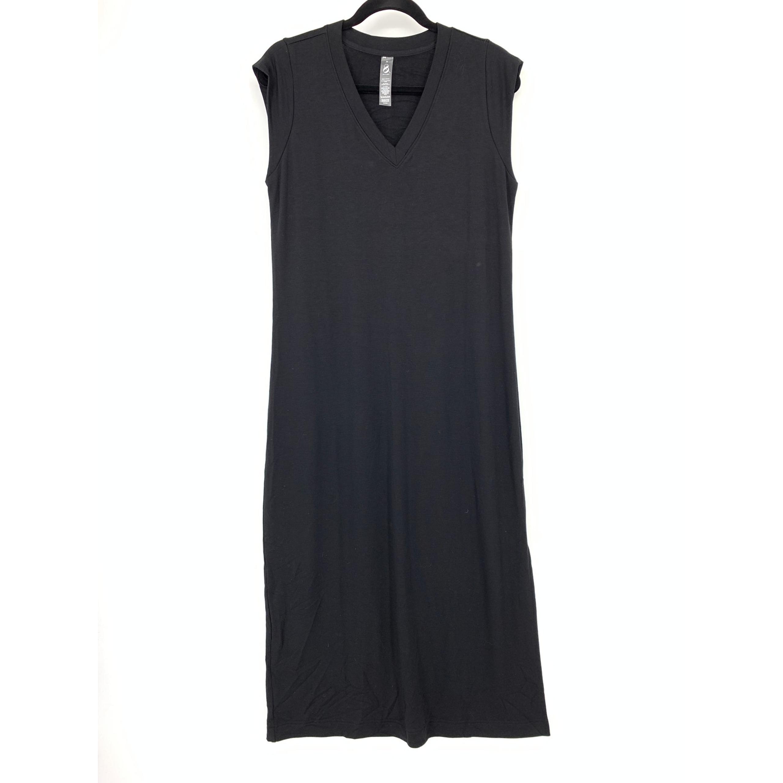 Lou & Grey Midi Length V-Neck Jersey Dress Womens Size Medium Cap Sleeve Black