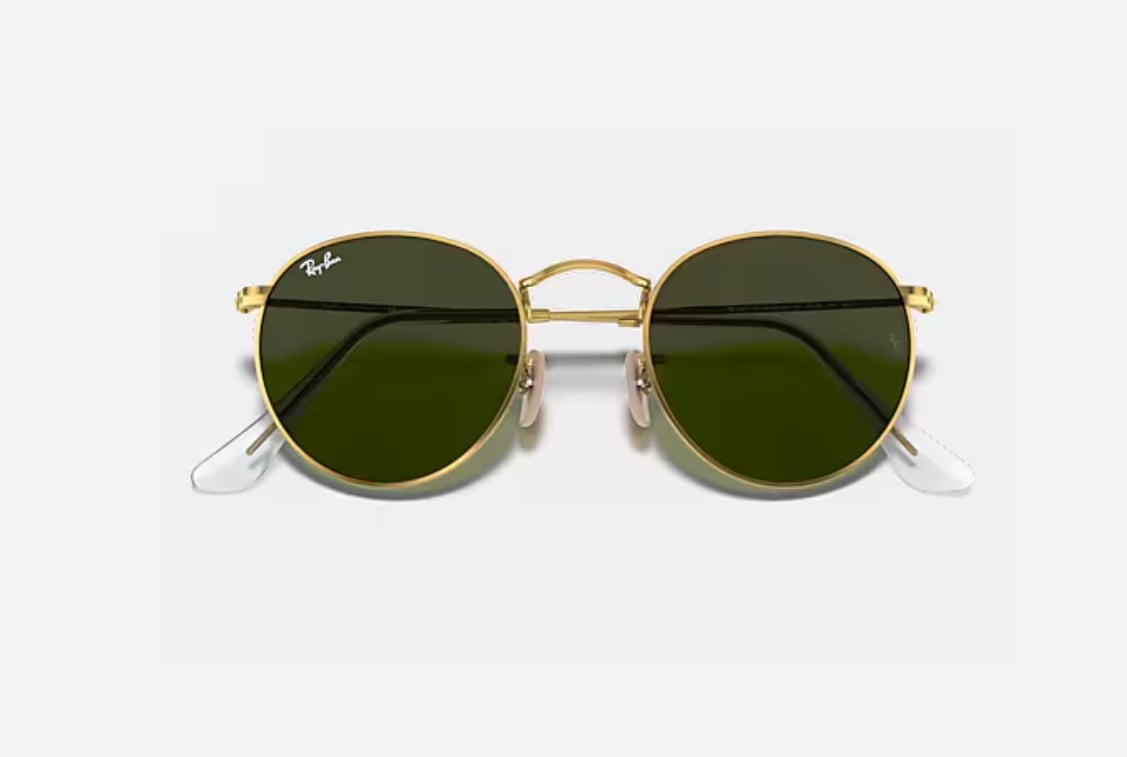 Ray-Ban Gold Round Sunglasses with Green Lenses RB3447 001 47-21 Petite Fit
