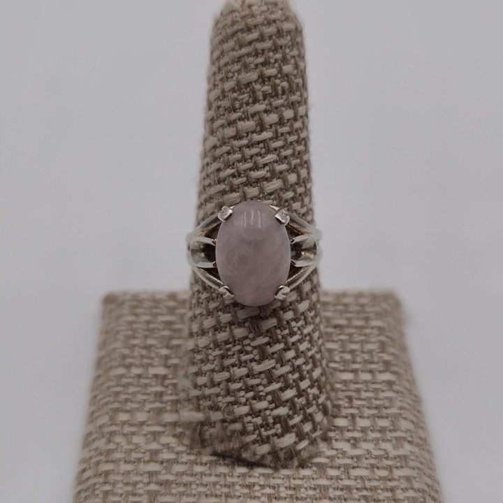 Size 7.75 Sterling Silver Large Oval Rose Quartz Stone Band Ring A2736