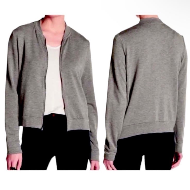 108 H Bordeaux Fleece Full Zip Jacket Large 10 12 Heather Gray SOFT Cozy NWT