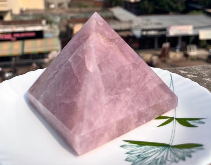 Large Rose Quartz Pyramid Handmade Crystal Pyramid For Home Office Table Decor