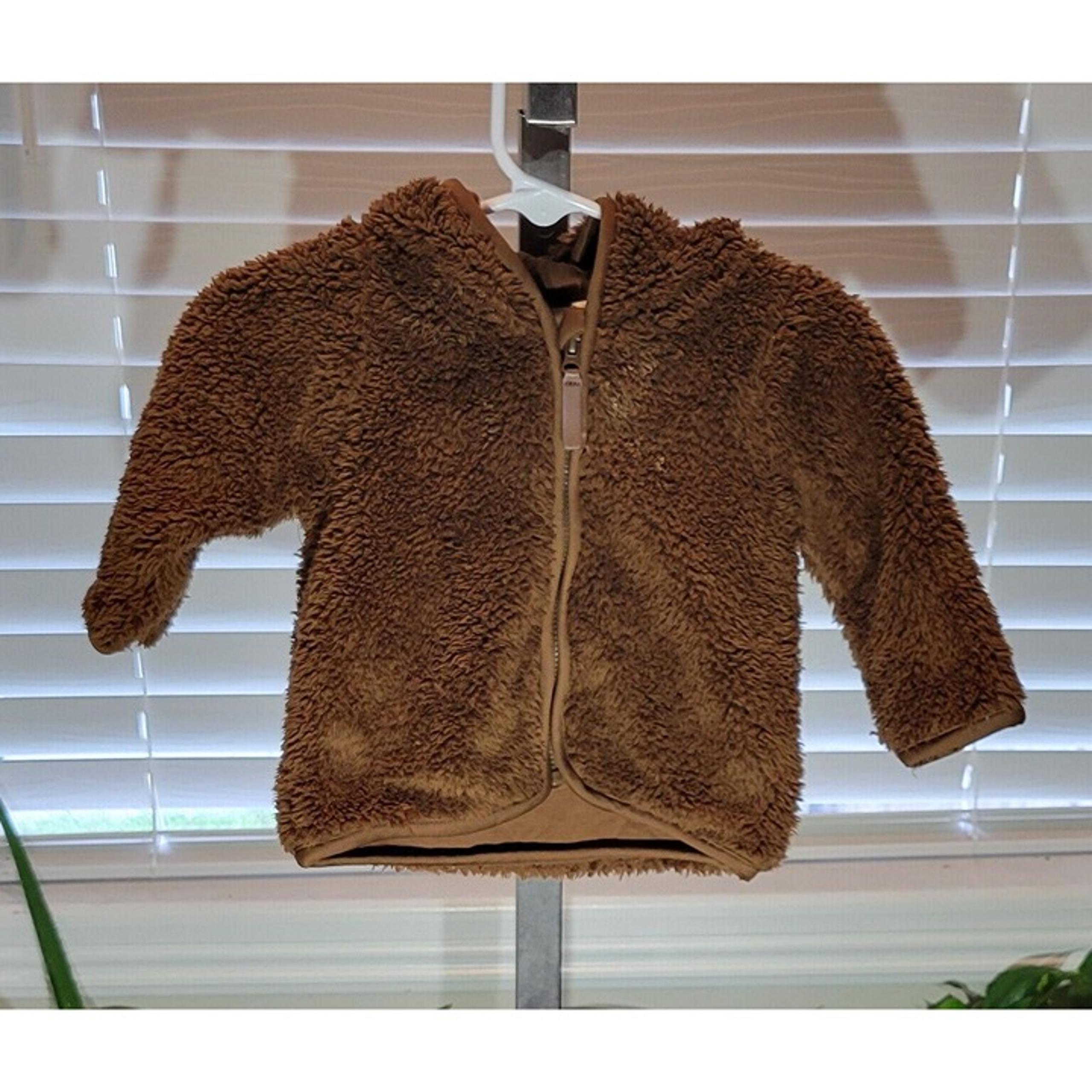 H&M White Blue Striped Bear Hoodie Lined Jacket Toddler Baby Size 6M