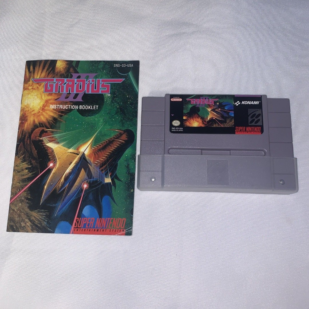 vintage video game Gradius III(Super Nintendo SNES,1991) CIB w/booklet No Poster