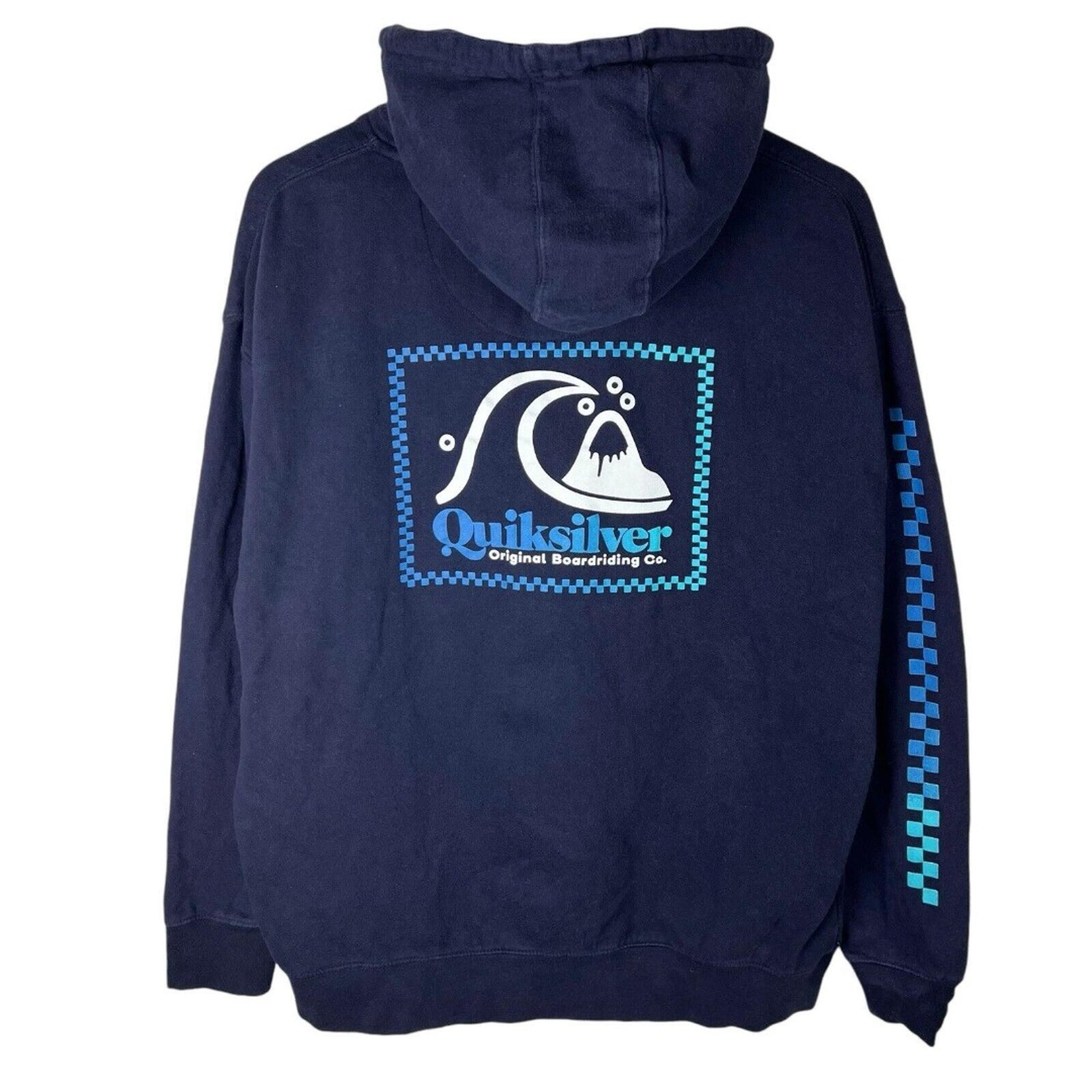 VTG Y2K Quiksilver Mens Sz L Hoodie Sweatshirt Logo Skater Surfing Casual Cyber