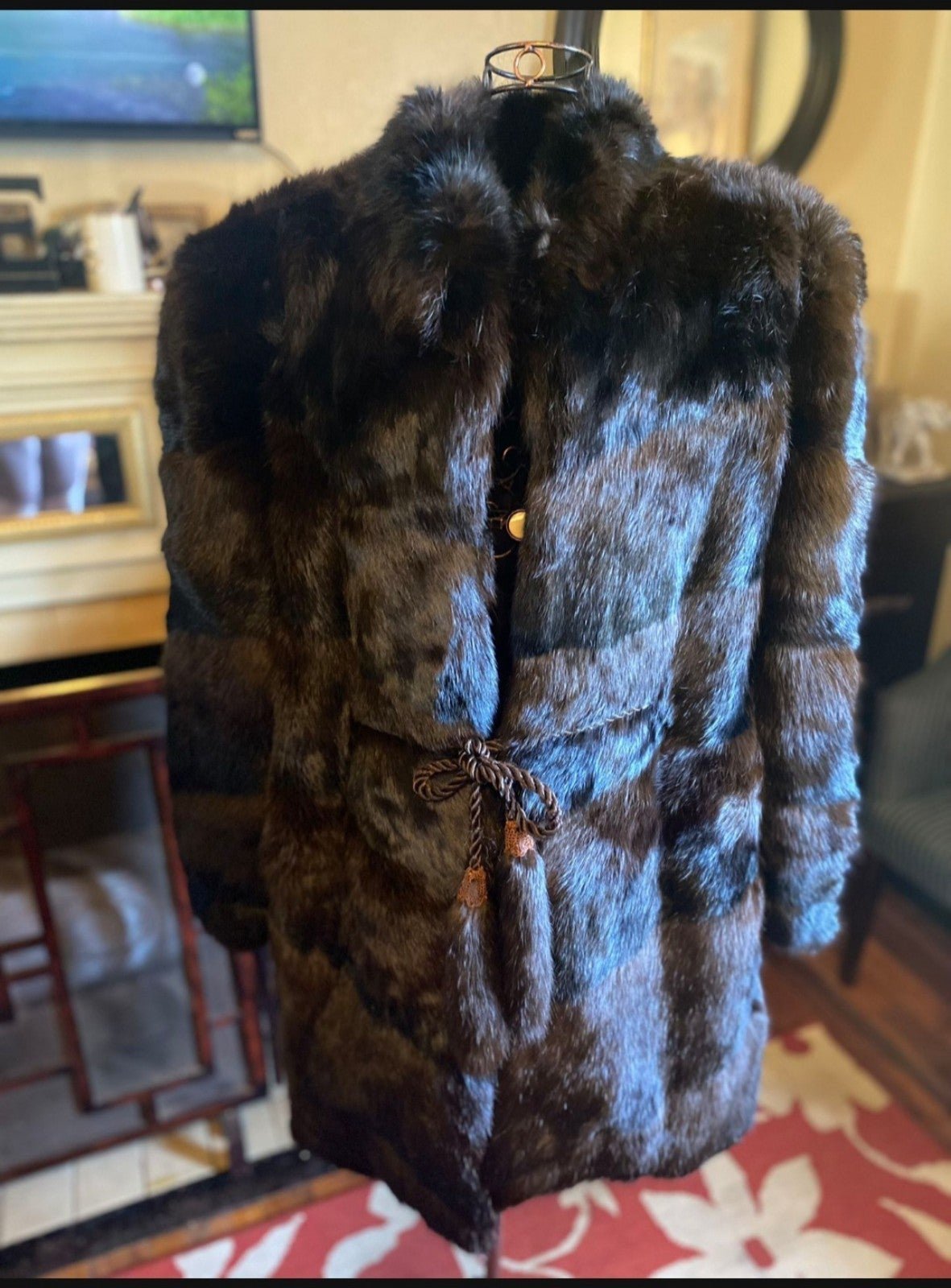 Vintage Custom Made Dark Brown Rabit Fur Coat Size L