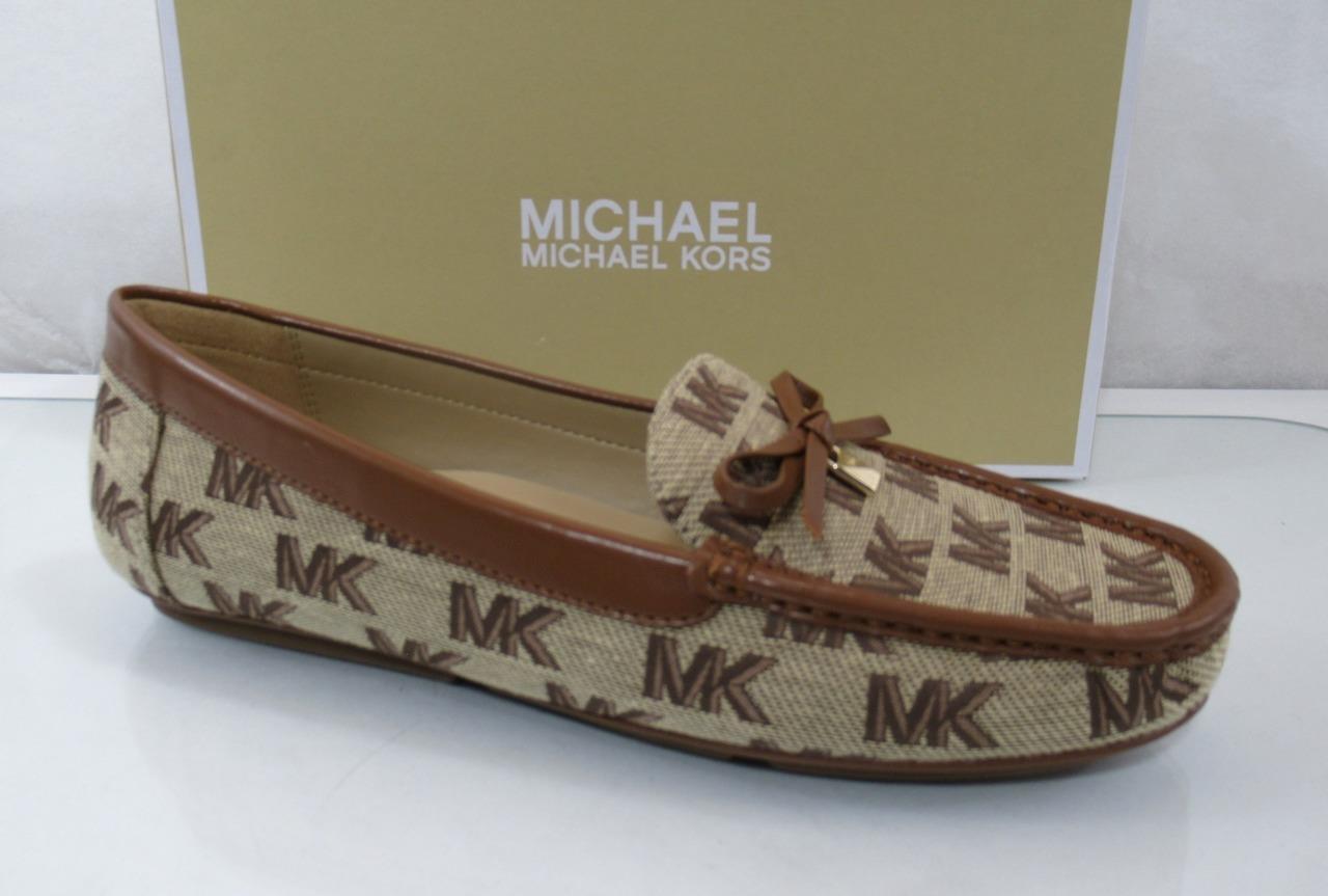 Michael Kors Juliette Moccasin Driver Flat Shoes MK Beige / Ebony Brown Size 7