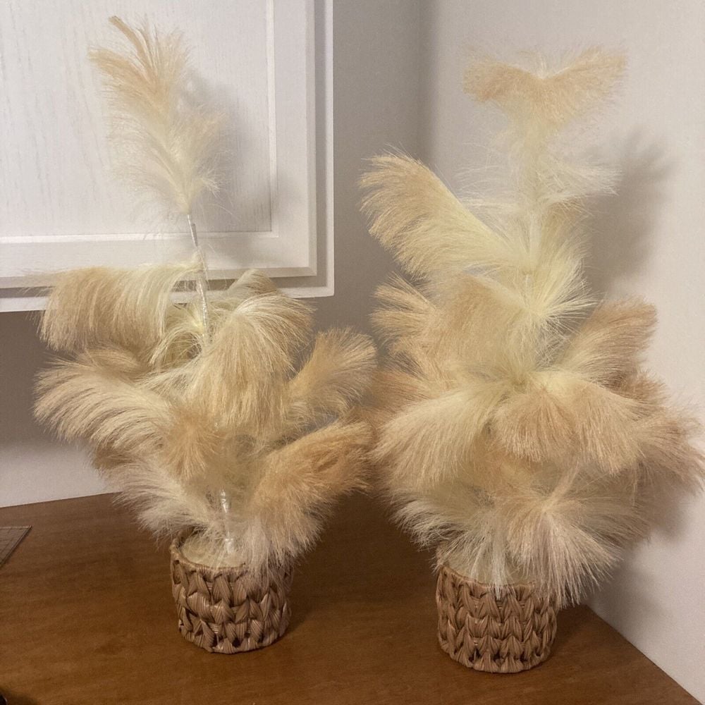 2 Holiday Time Neutral Pampas Grass Table Top Christmas Trees 24 Rare