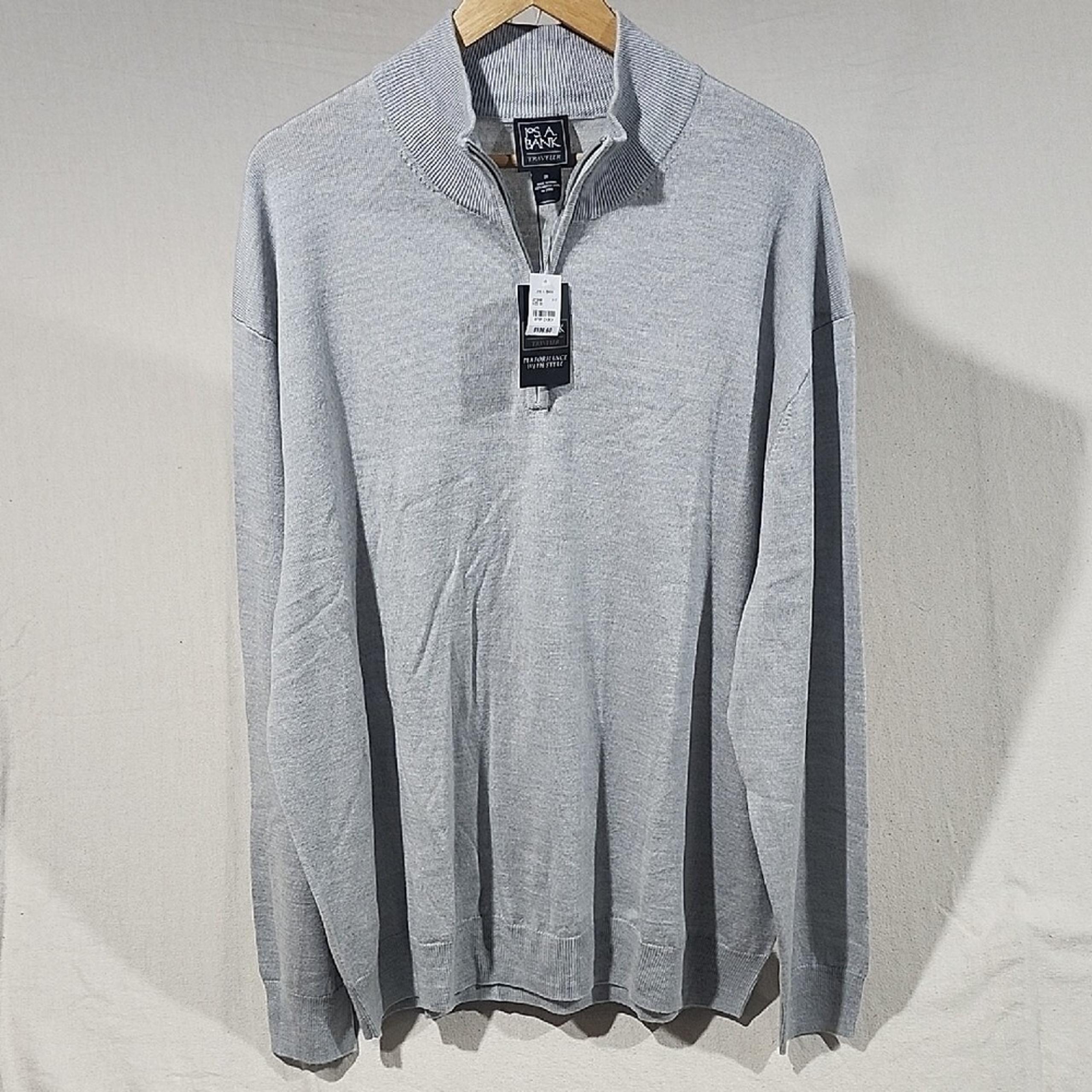 Jos A Bank NWT Traveler Merino Wool Men's Light Gray 1/4 Zip Sweater 2X