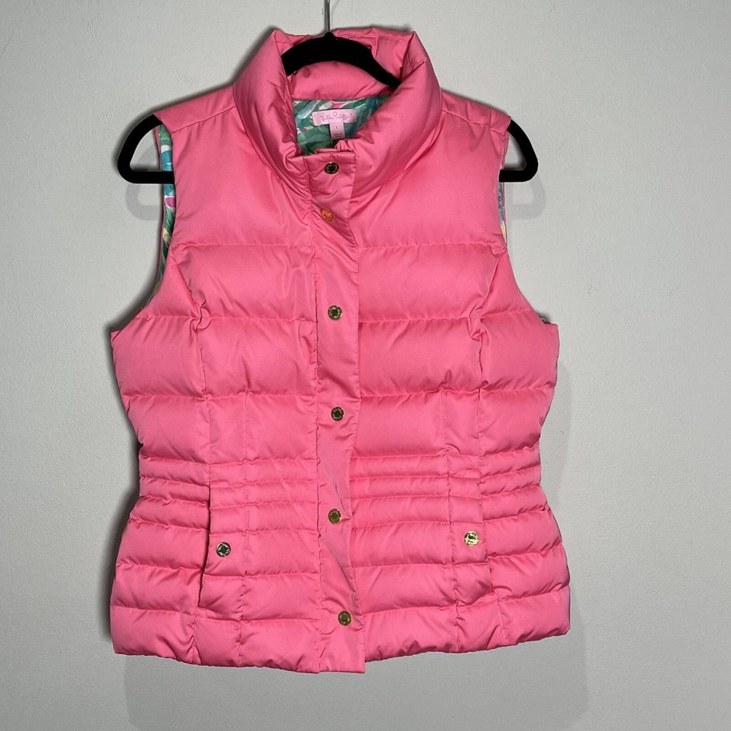 Lilly Pulitzer Puffer Vest Women's Large Isabelle Pink Quilted Sleeveless Down