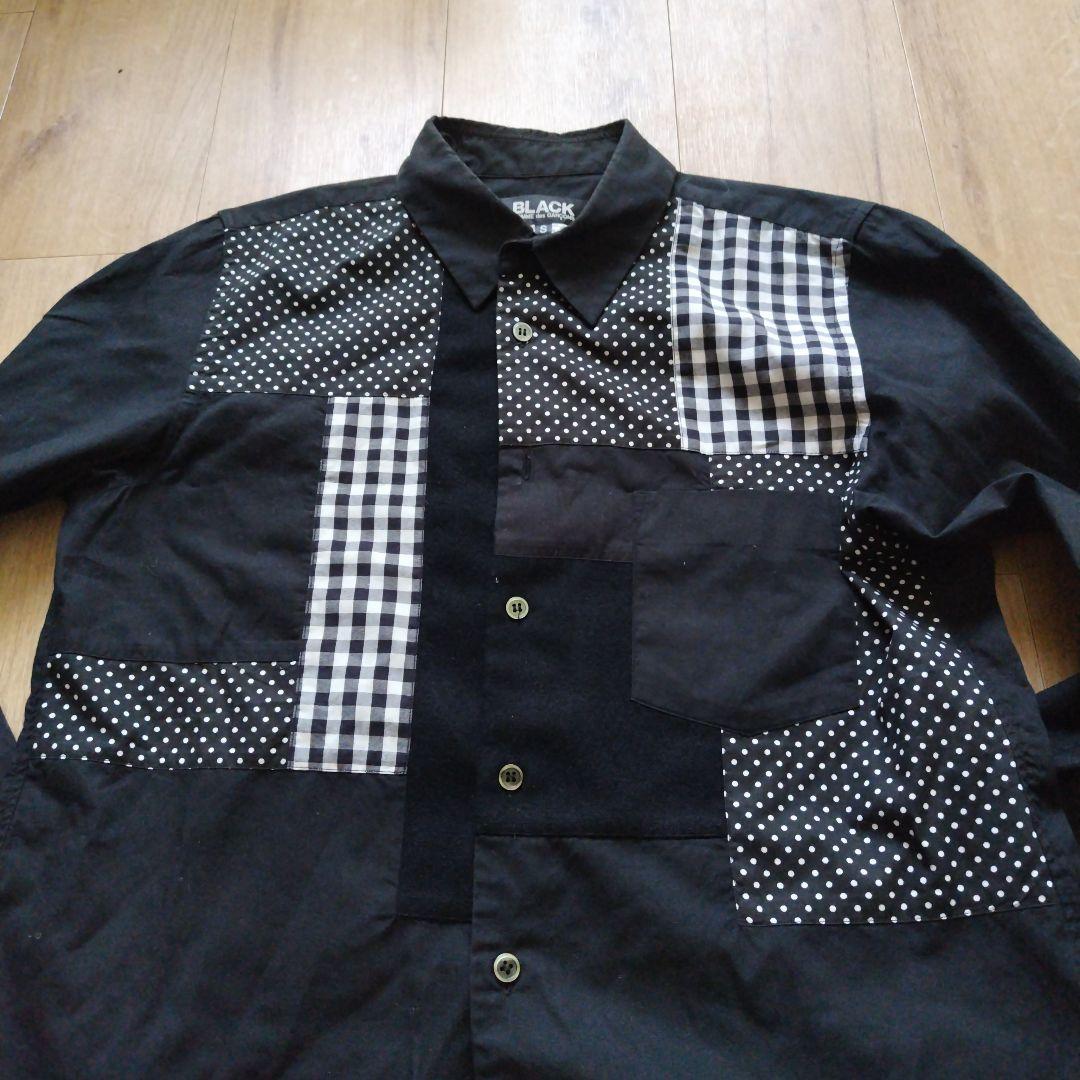 Black Comme des Garçons shirt, patchwork, polka dot, panel, vintage.