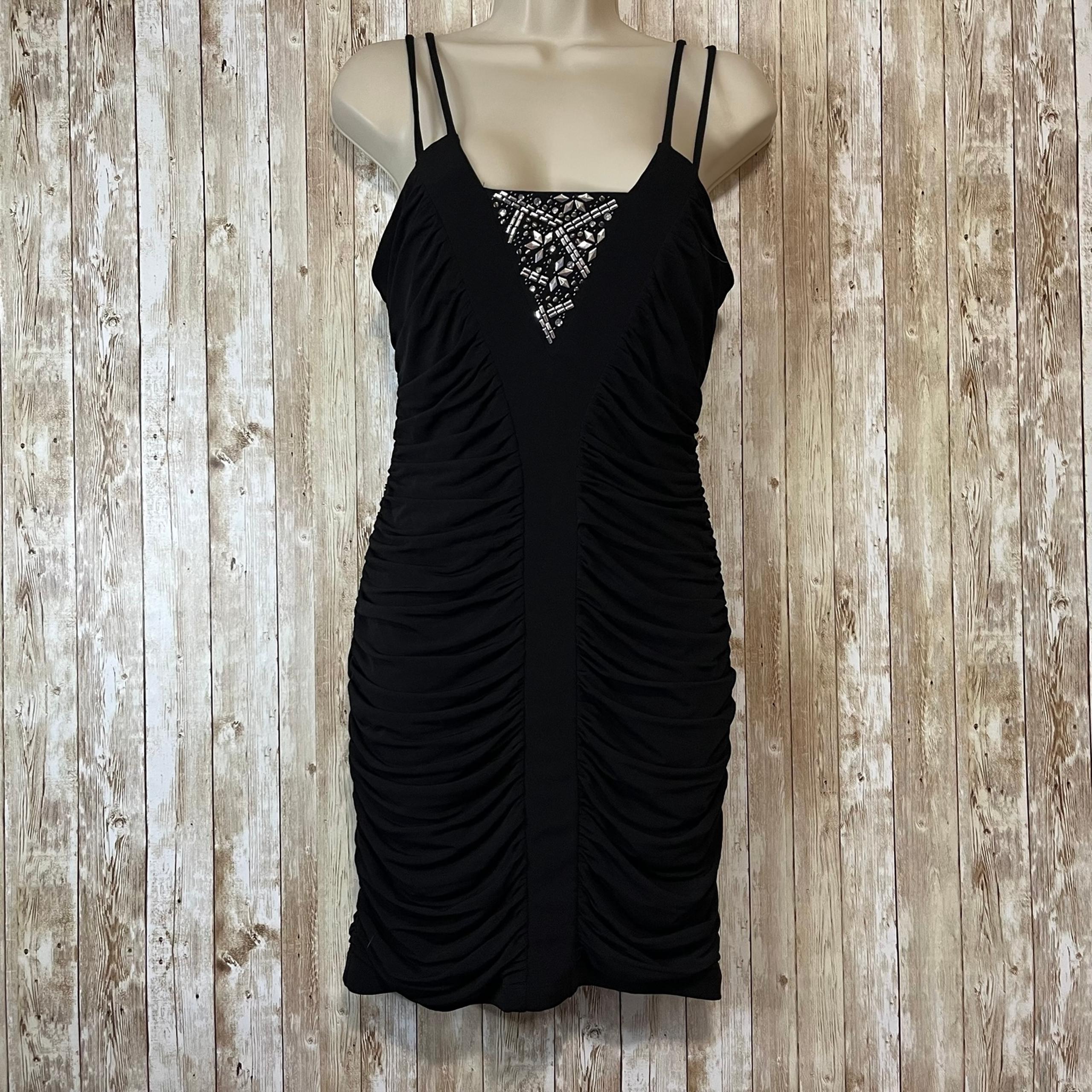 Elegant Black Ruched Dress Size M