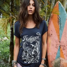 Spell & the Gypsy Collective Designs Festival Fox Distressed Tee Sz S