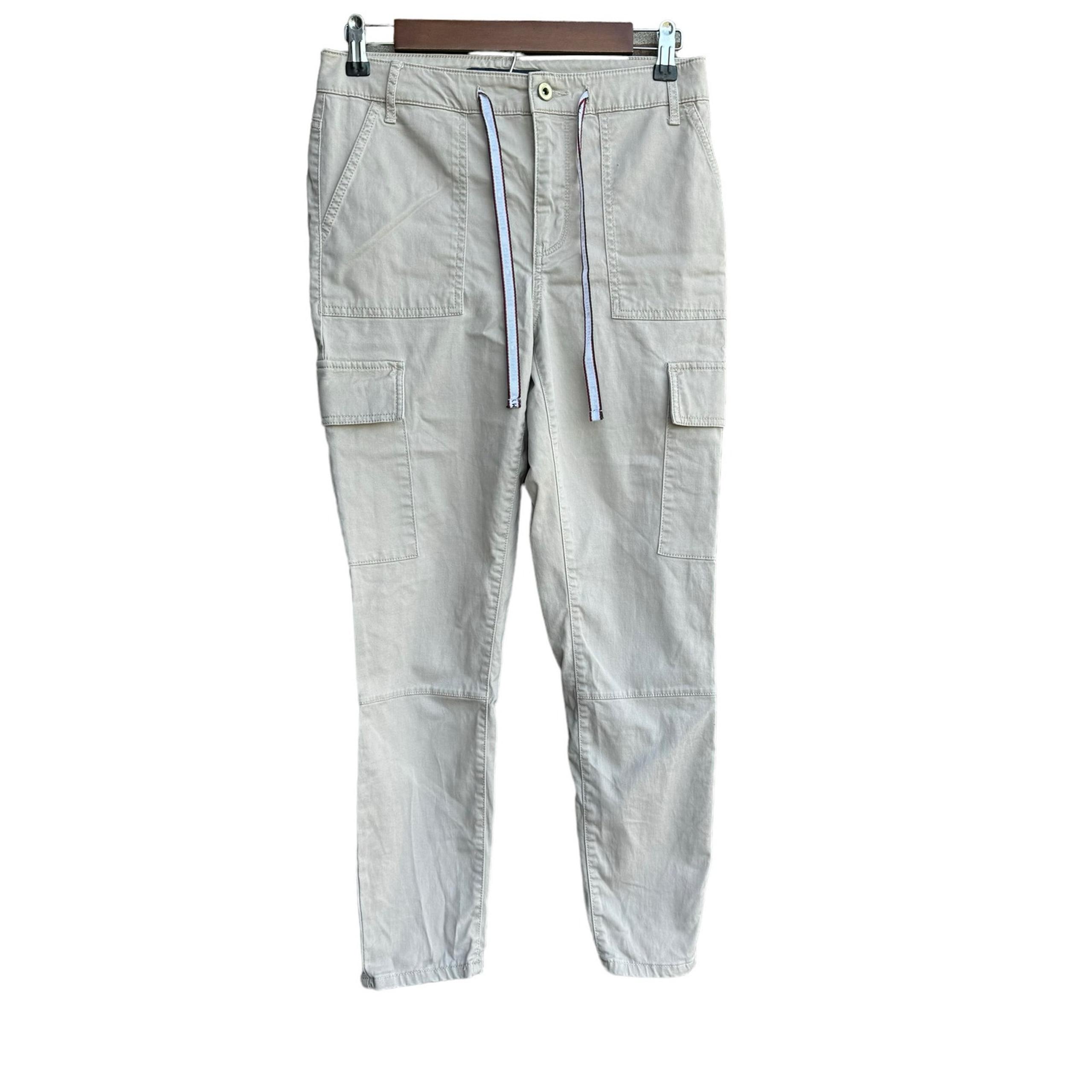 Tommy Hilfiger Women Tan Flat Front Drawstring Multi Pocket Cargo Pants Size 6