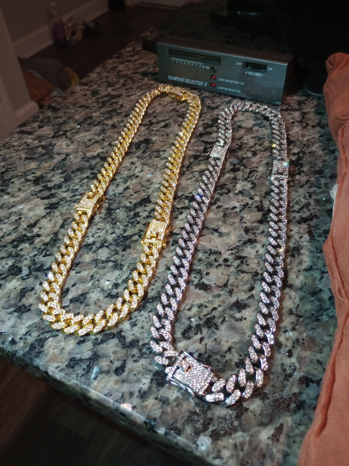 One 26 Long Chain Real Lab Diamonds & 4x's Gold Plated Waterproof, No Tarnish S