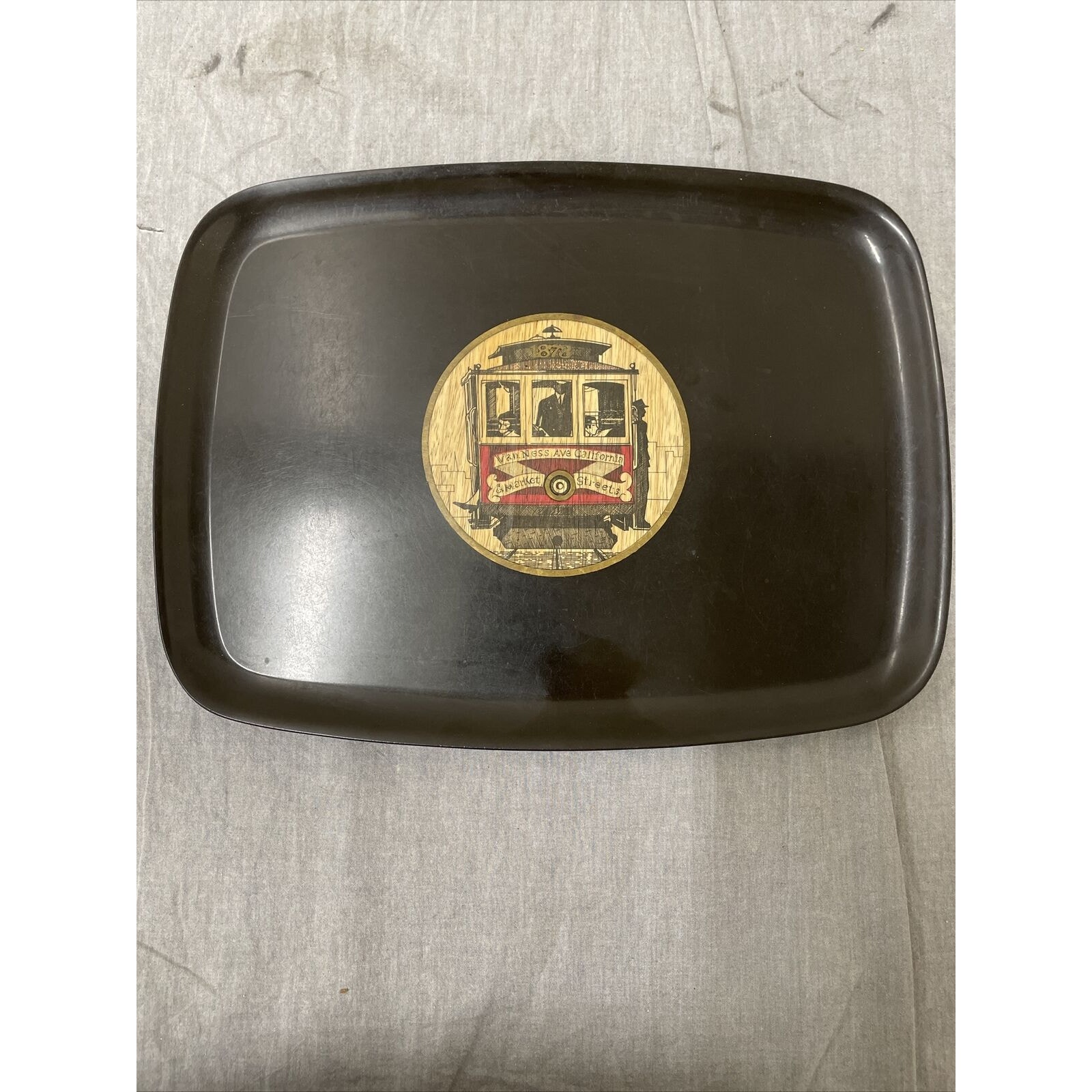 Vtg Couroc Monterey CA MCM Inlaid Street Car Serving Tray Platter FS Charity