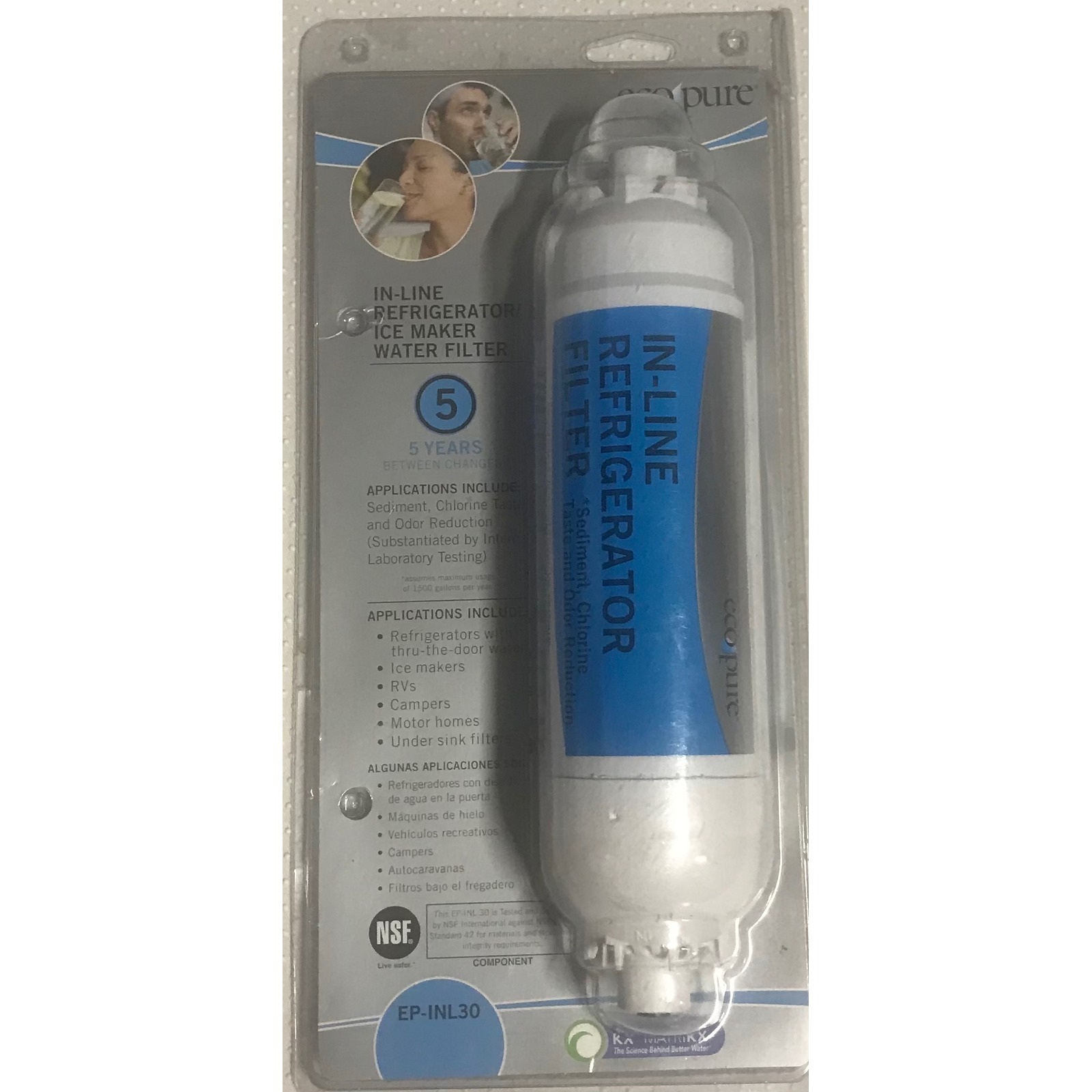 eco pure IN-LINE REFRIGERATOR/IC MAKER WATER FILTER EP-INL30 New In Package