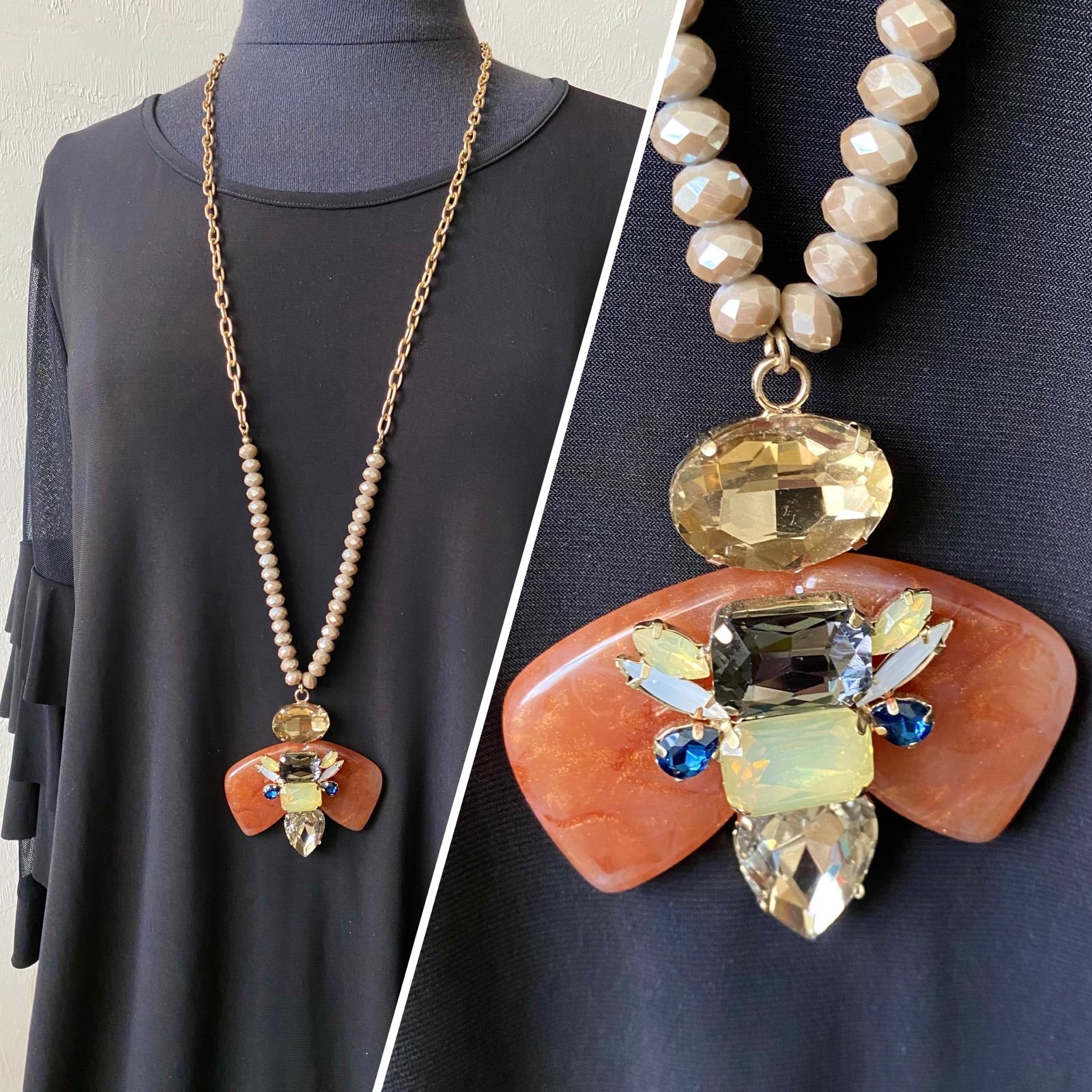 Vintage Style Plunder Lenora Bee Pendant Glossy Beads Statement Necklace Gift
