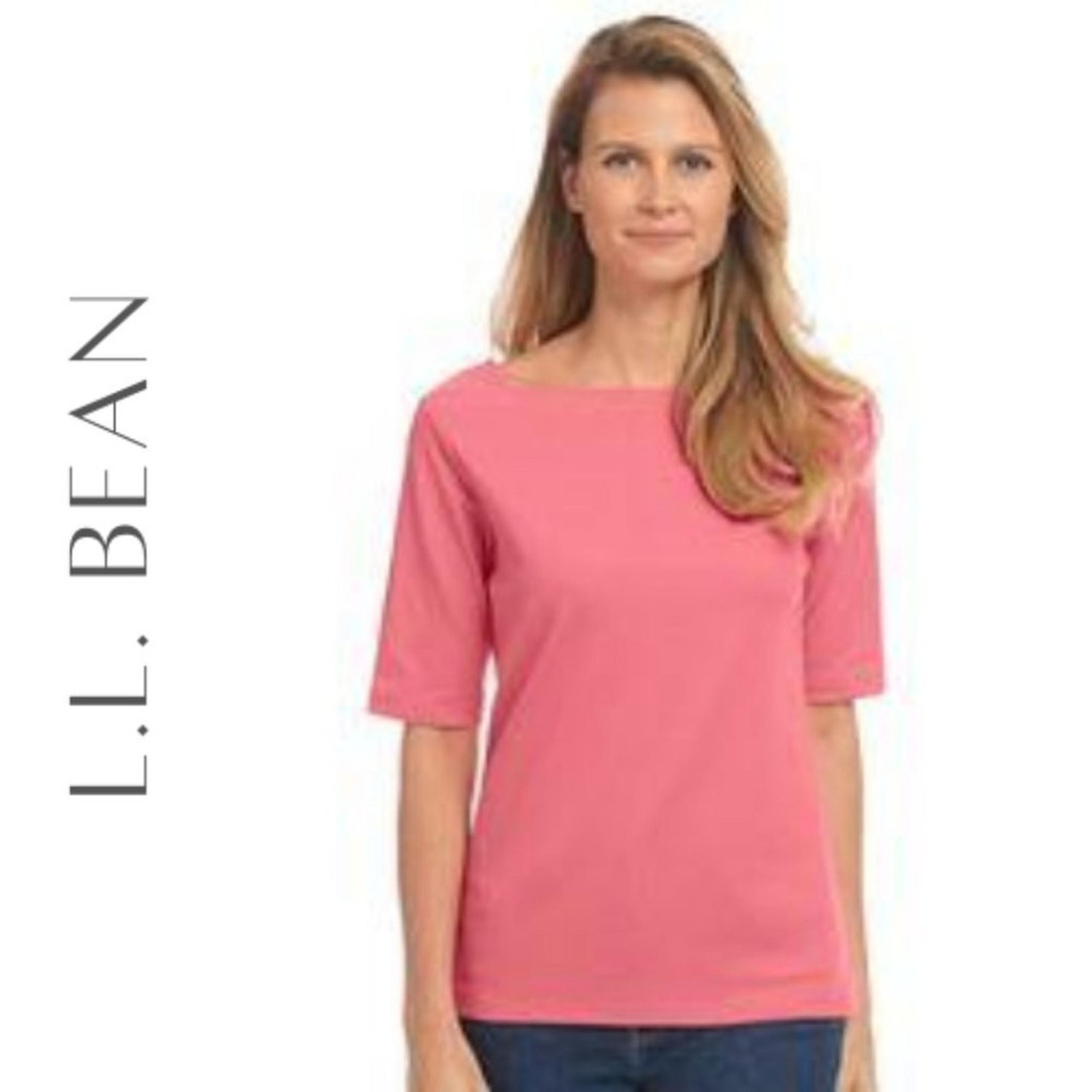 LL BEAN Women's Pink Short Sleeve Knit Top, Size XL