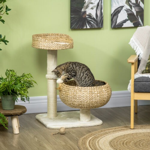 28 Cat Tree Kitty Activity Center with Cattail Bed Ball Toy Sisal Post