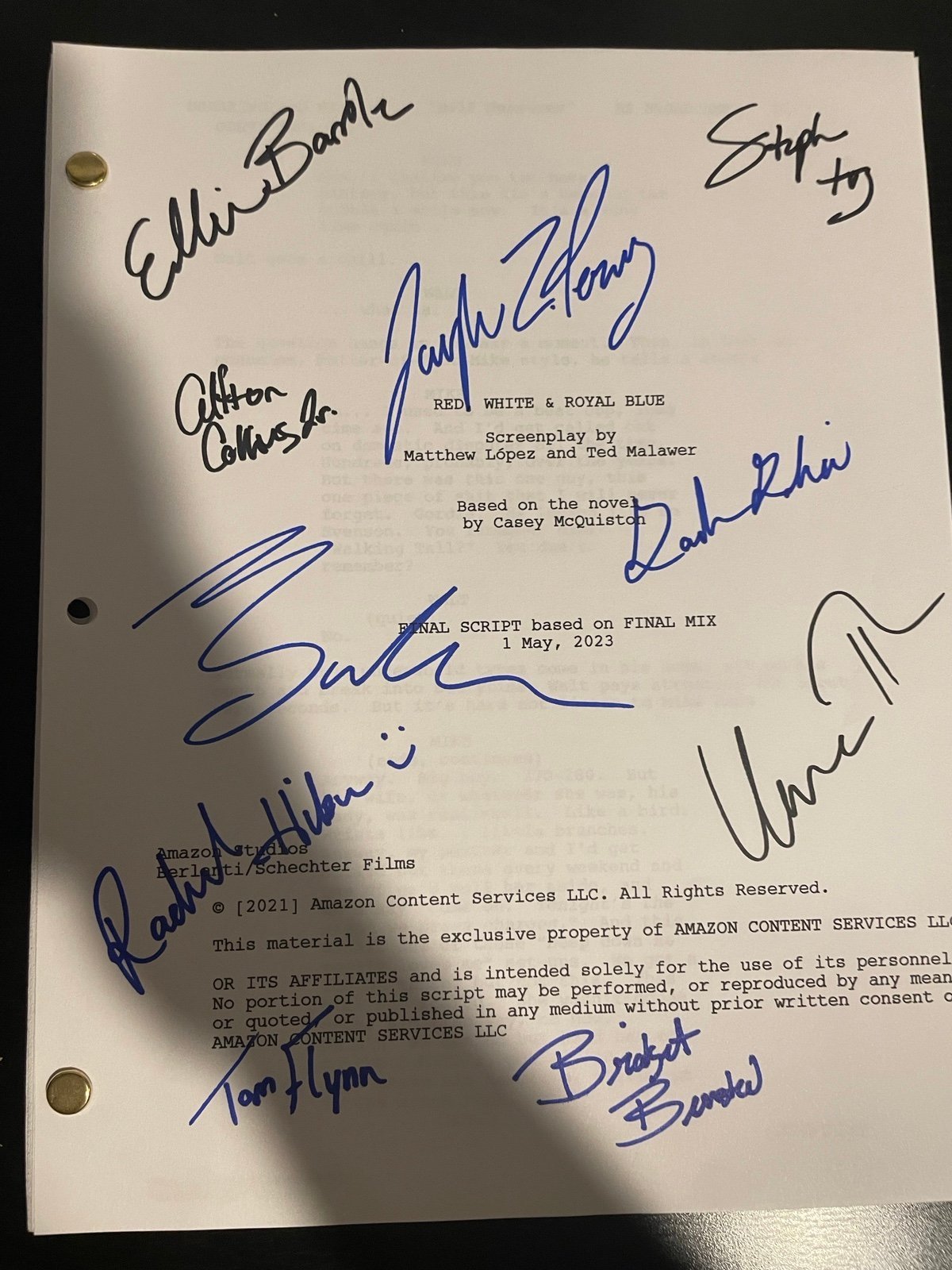 Red, White, & Royal Blue Full Cast Autographed Script