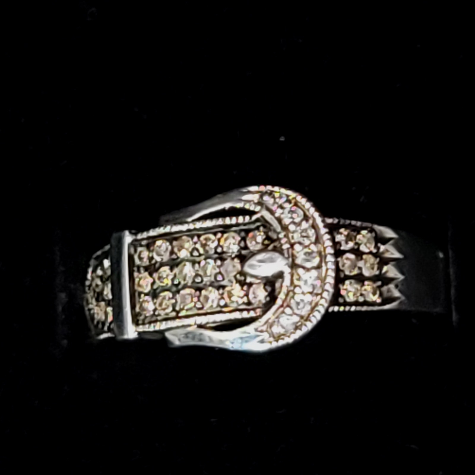 White and Champagne Diamond Buckle Ring Size 9