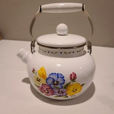 Vintage Enamel Tea Kettle Pansies