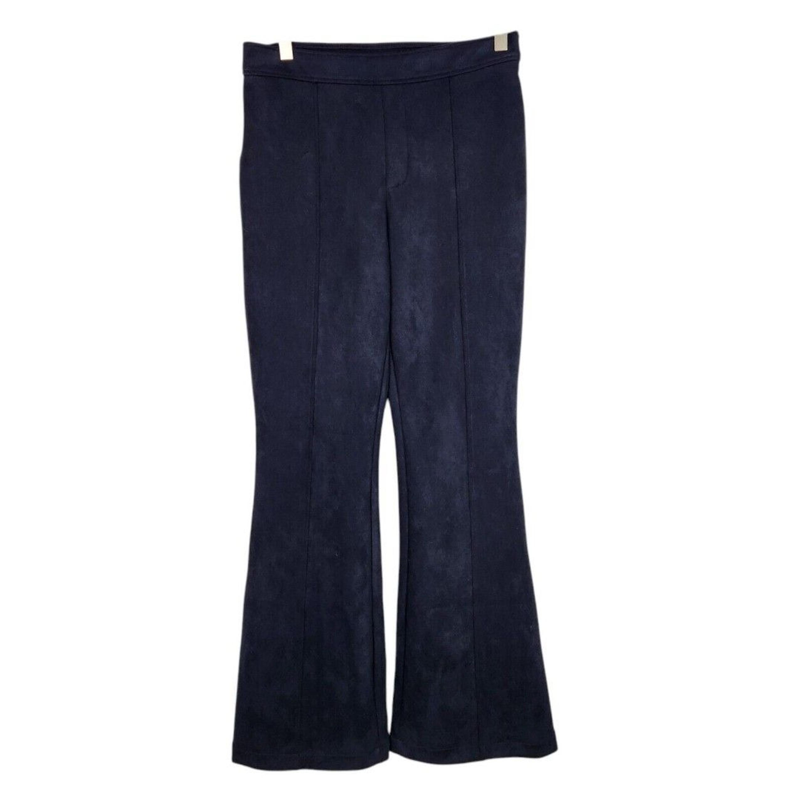 SPANX Pants Womens Medium  Navy Blue Faux Suede Flare Pull On Shapewear