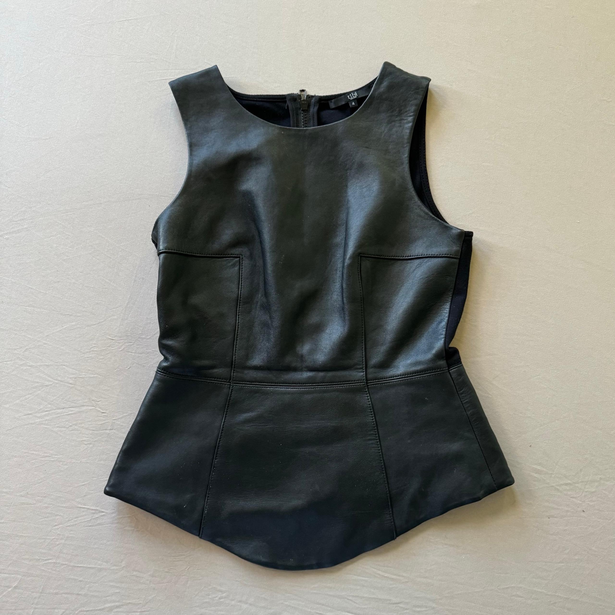 Tibi Leather Peplum Top