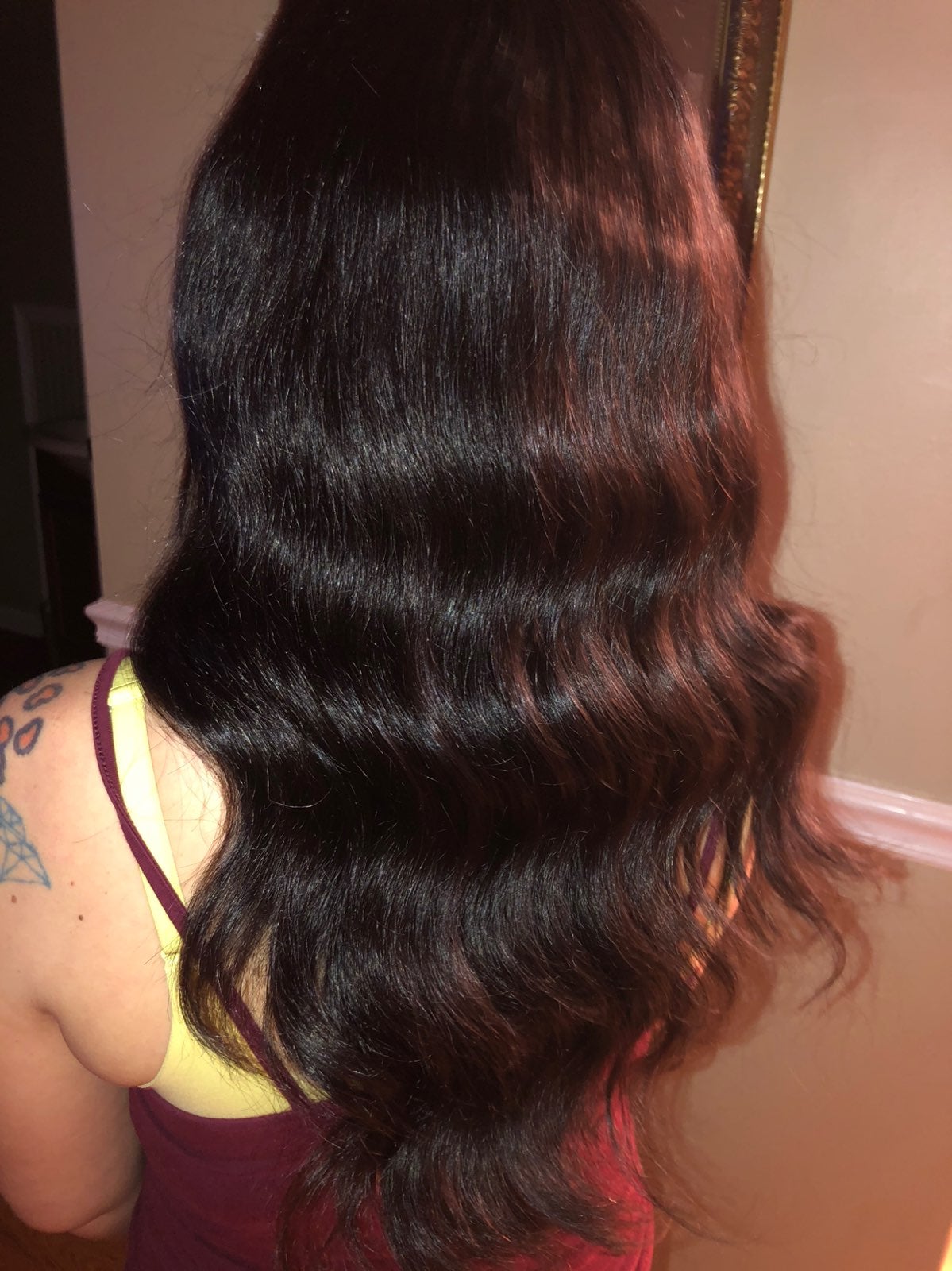 Black Human Hair Wig W/ Bangs