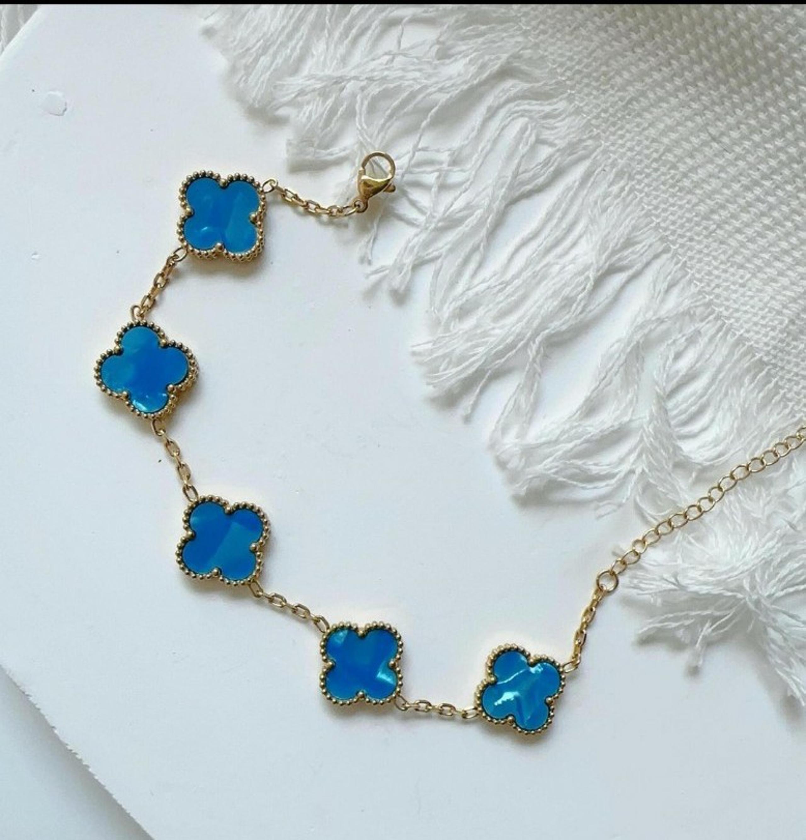 18k gold plated Clover Bracelet 5 motifs reversible Turquoise mother of pearl