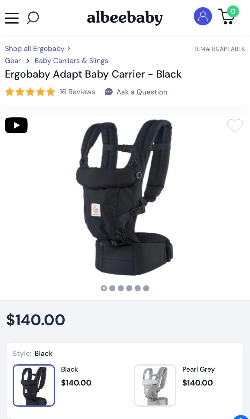 EEEUC! Ergobaby Adapt Baby Carrier in Black.
