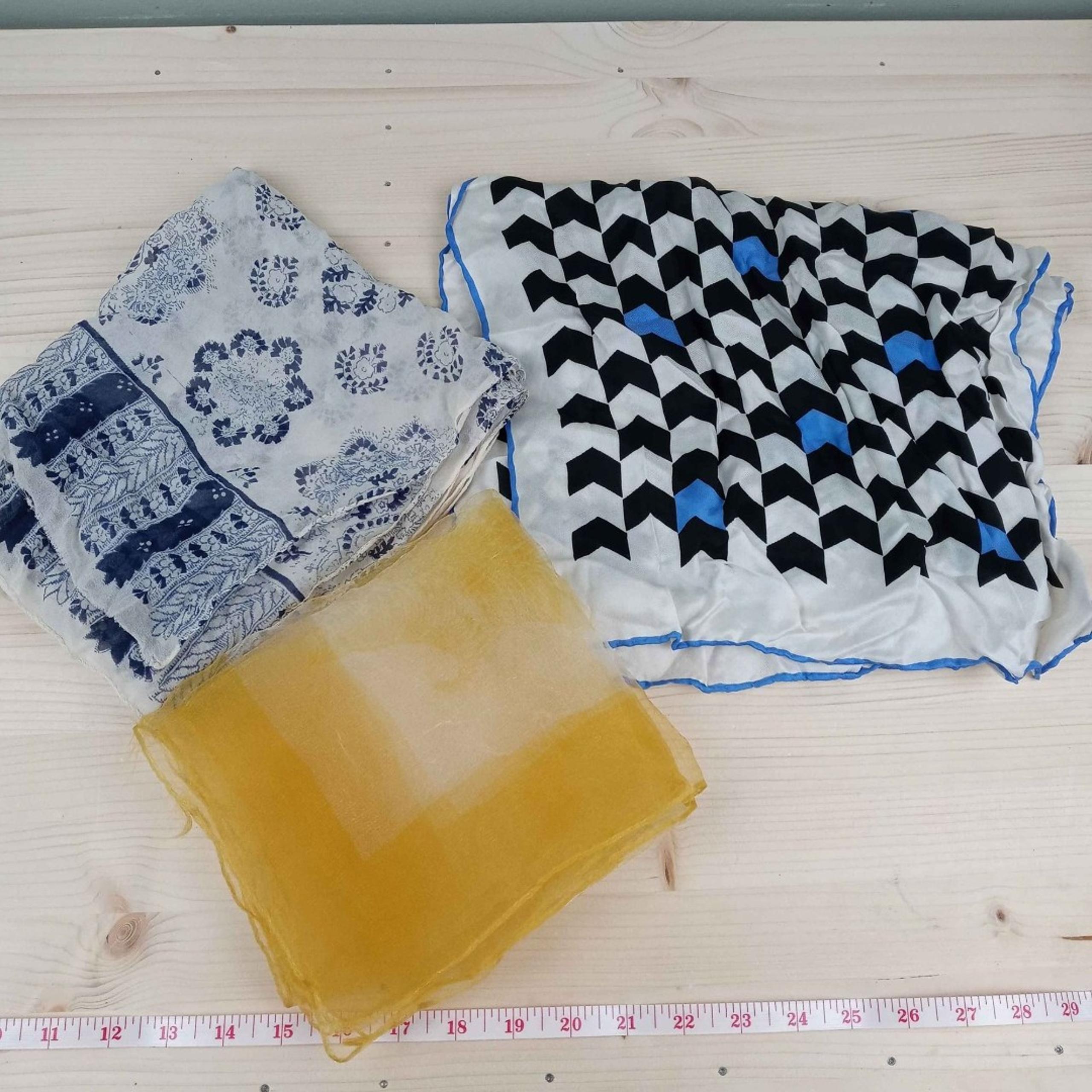 3 VTG Scarf Blue Floral Yellow Gauzy Voile White Black Geometric MCM