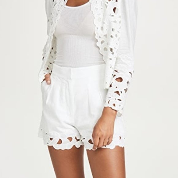 NEW La Vie Rebecca Taylor Ella Embroidered High Waist Cut Out Floral Linen Short