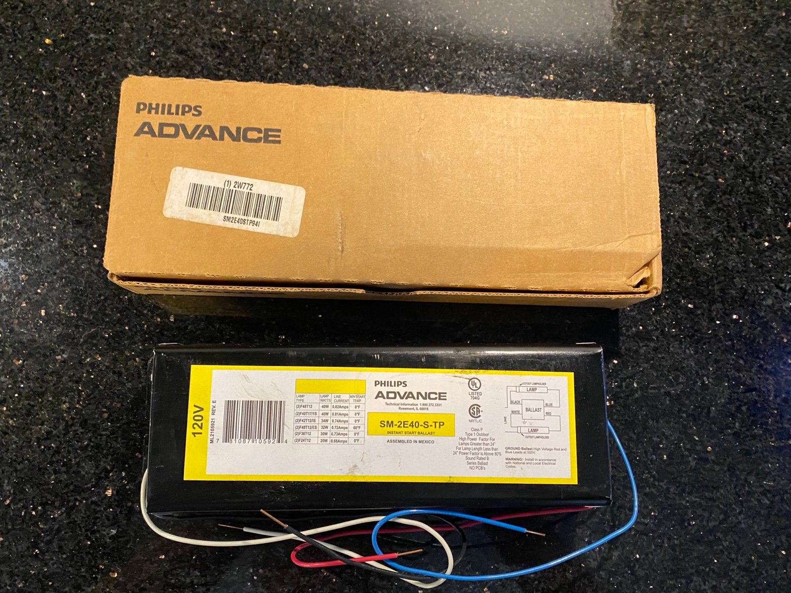 PHILIPS ADVANCE SM-2E40-S-TP Instant Start Ballast 120V For 2 Fluorescent Lamps