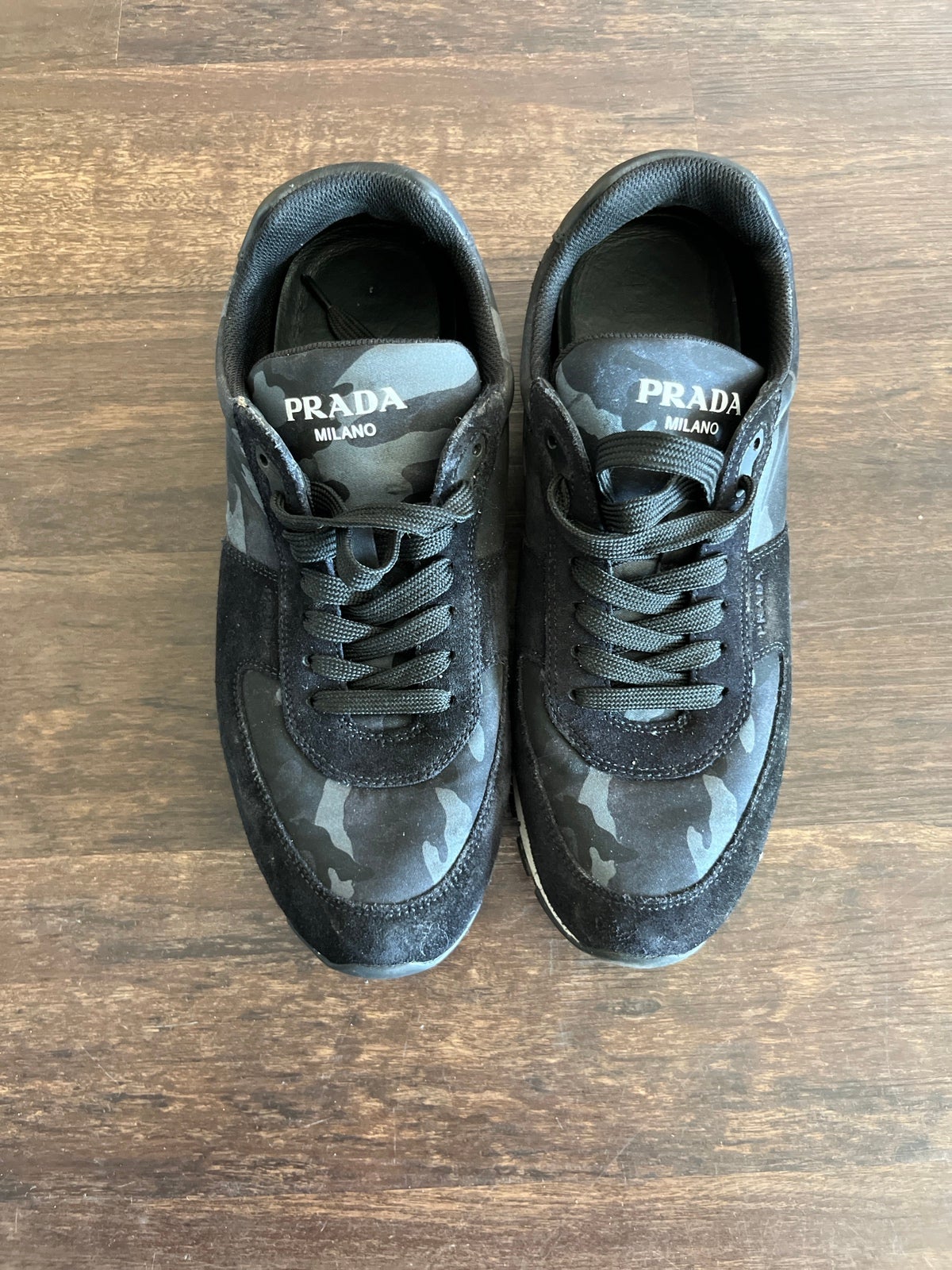 Blue camo prada runners hot sale