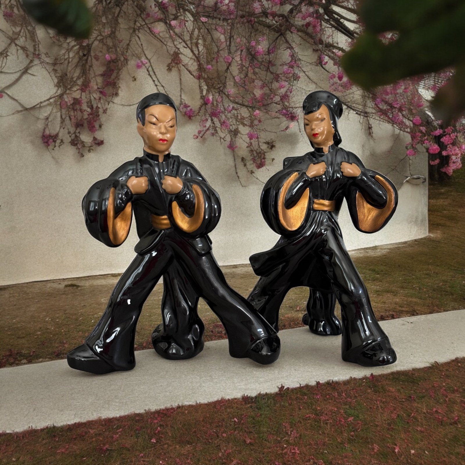 Vintage 1950's VASE Figurine Retro Asian Nubian Blackamoor Figure Statue Set 2