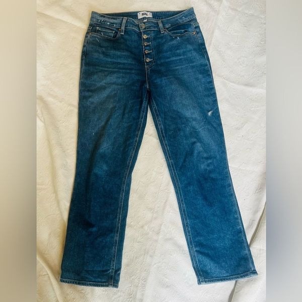 Paige Cindy Crop High Rise Jeans Sz 30 Straight Buttonfly Lightly Distressed