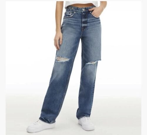 149 Good American Good '90s Ripped Mom Jean Sz 14 x 32 High Rise Med Wash NWT