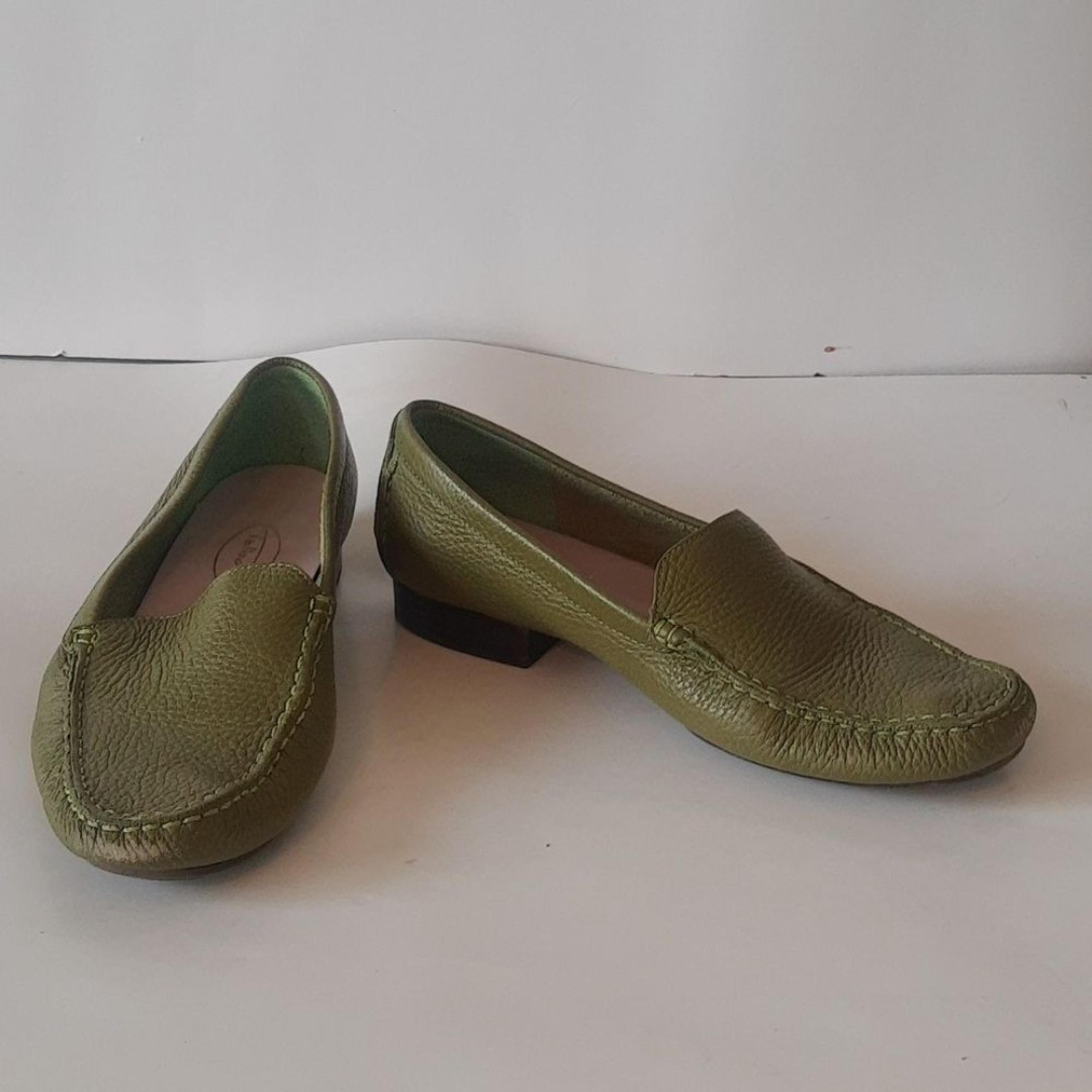 Talbots Women's 7W Green Genuine Pebble Leather Slip On Mules Loafers