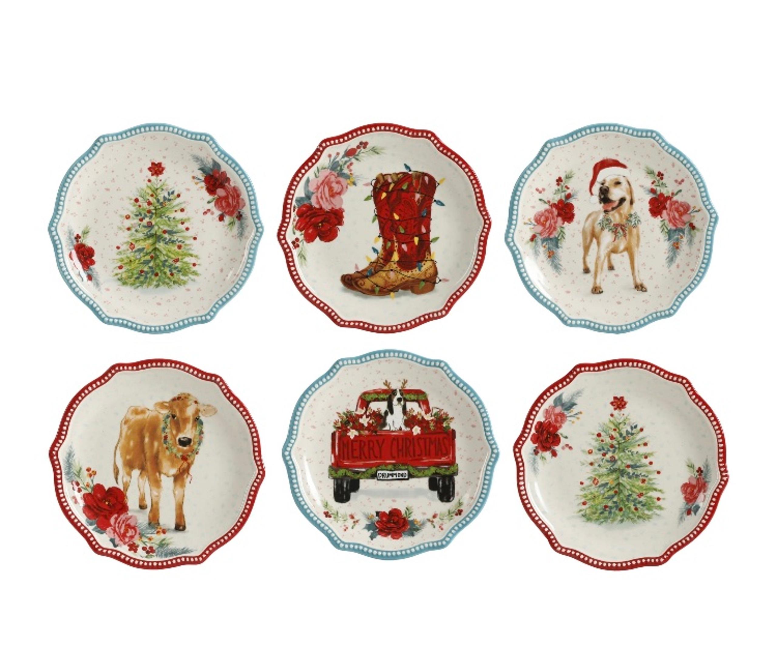 Pioneer woman holiday novelty 6.5 appetizer plates set 6 pc new