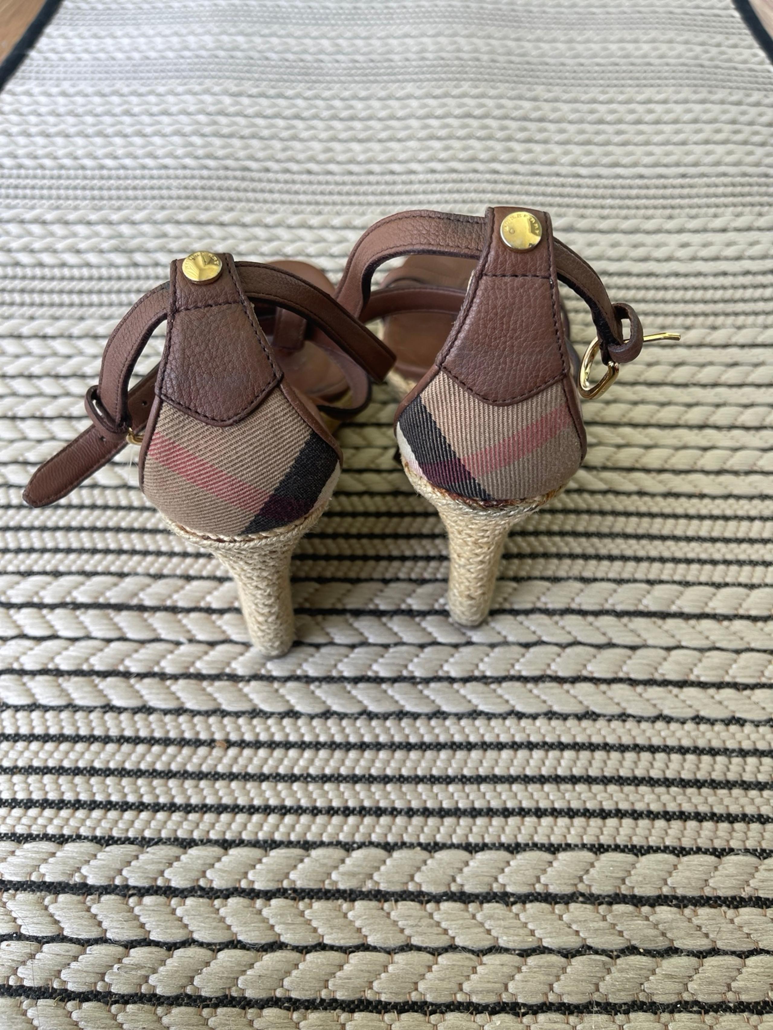 Burberry Brown Leather Espadrille Wedge Sandals