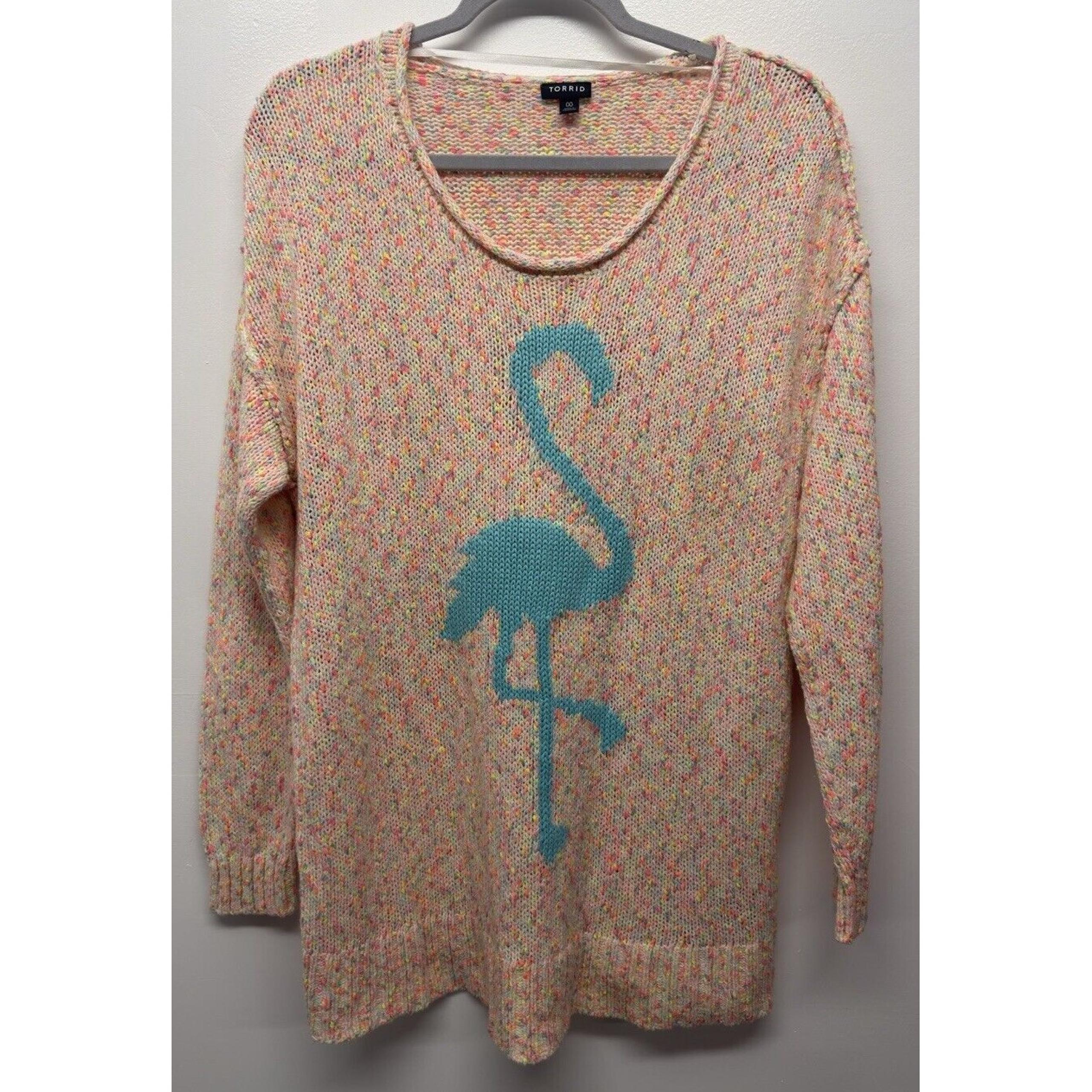 Torrid Sweater Women's 00 Pink Flamingo Marled Knit Scoop Neck #42