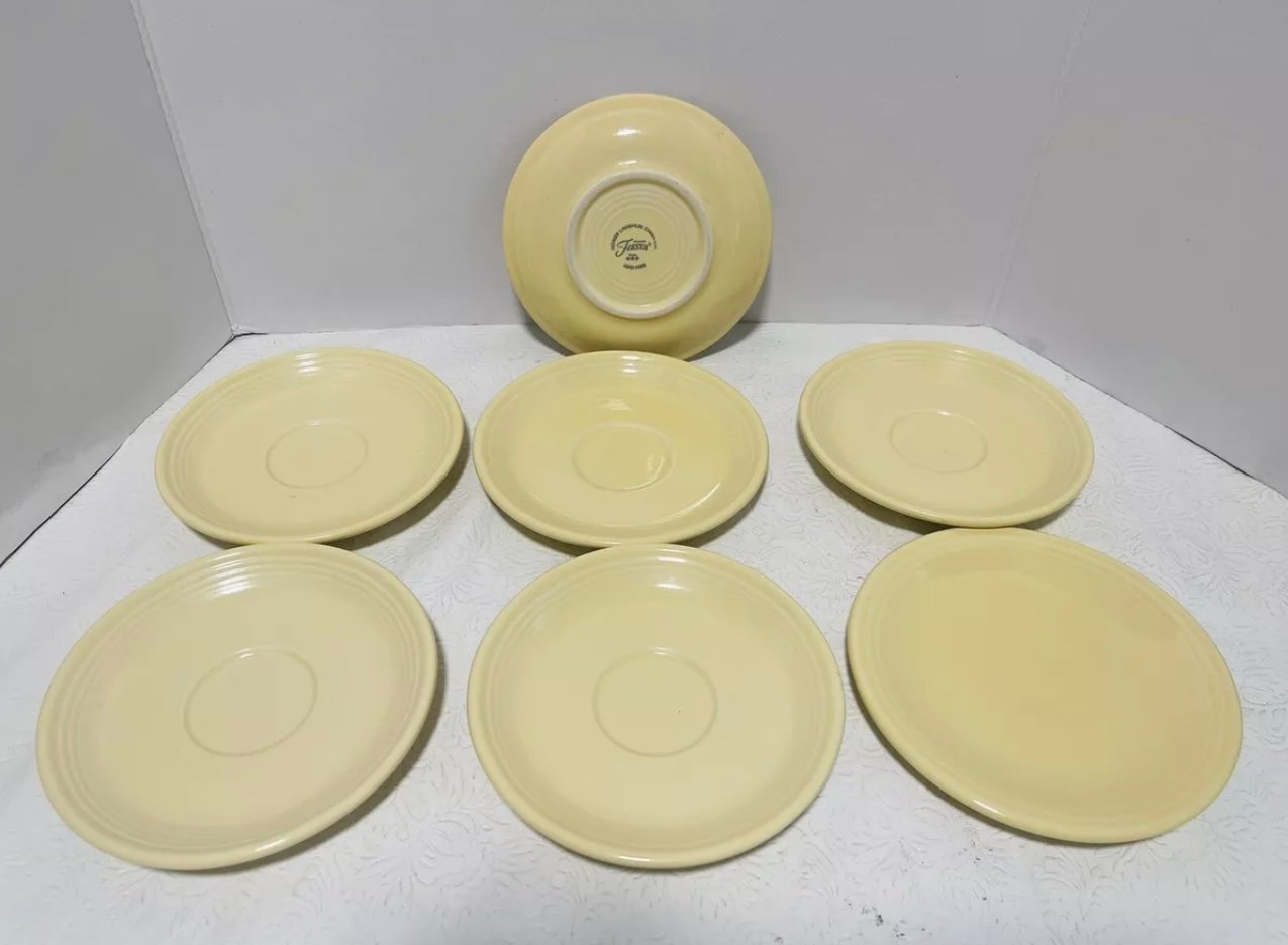 7 Genuine Fiesta 6” Pale Yellow Saucer Plates Vintage Original Lot