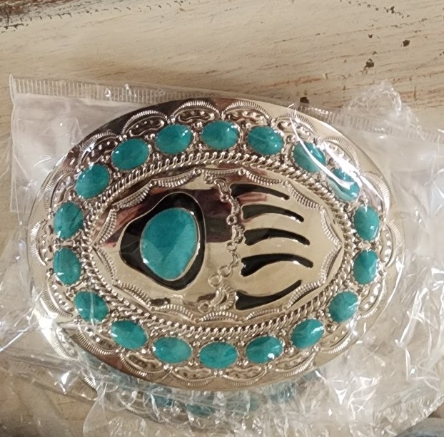 Turquoise bear claw belt buckle
