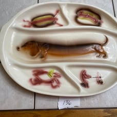 Vintage Large MCM 1958 California Lane & Co. Ceramic Hot Dog Platter Dachshund