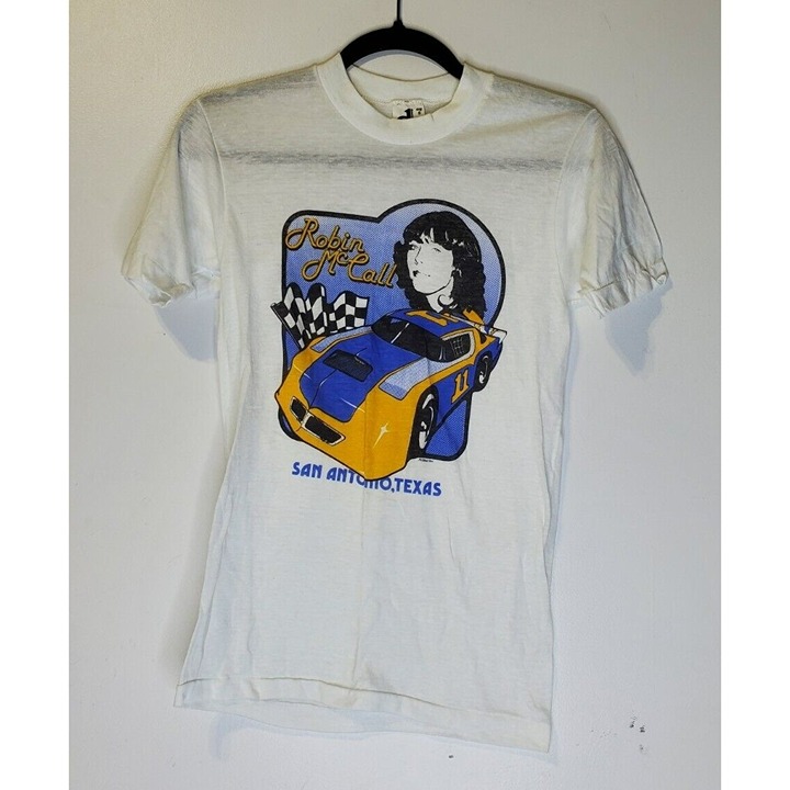 Vintage 70s Downerwear Size S Single Stitch Racing T Shirt Texas Retro Baby Doll